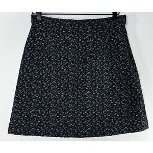 Brora A‎ Line Skirt 12 Black Green Purple Ditzy Floral Textured Made in England